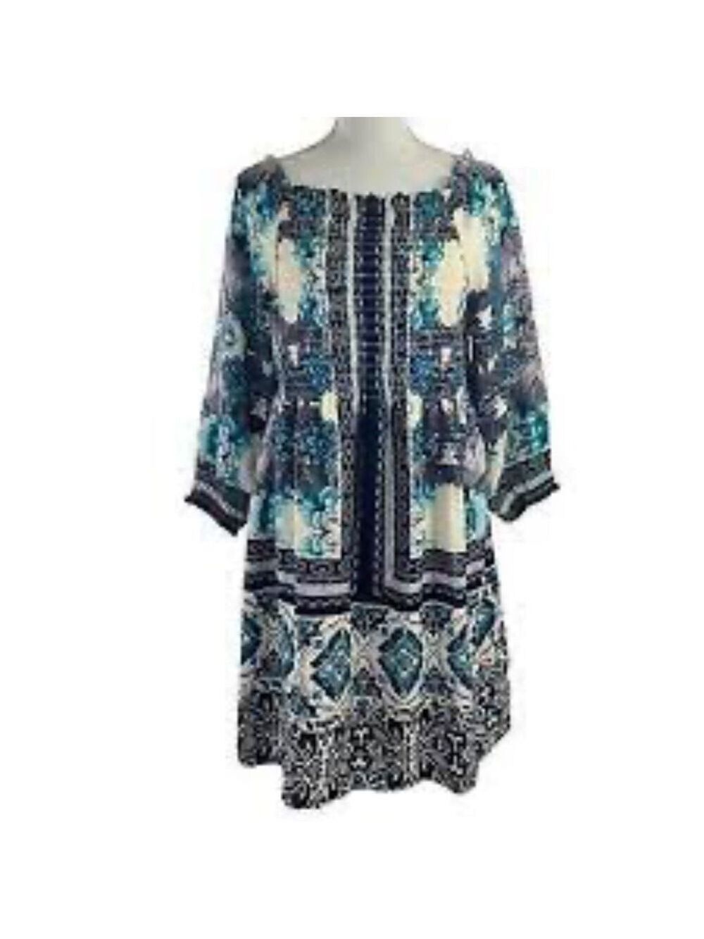 Luxology Smocked Bodice 3/4 Sleeve Midi Fit & Flare Dress - Picture 1 of 12